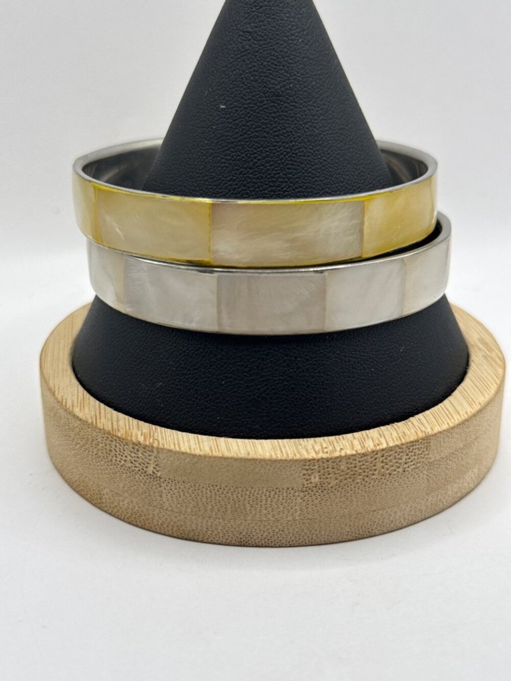 Mother of Pearl Stainless Steel Shell Bangle Bracelet Stack Set Boho Chic